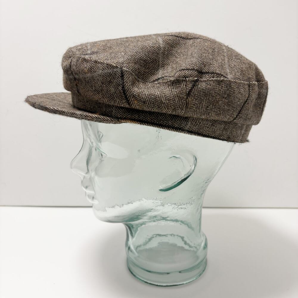 Zara Brown Herringbone Tweed Baker Boy Hat Sz M Newsboy Cabbie Fisherman Cap